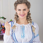 Одежда handmade. Livemaster - original item Russian linen blouse in brown (blue pattern). Handmade.