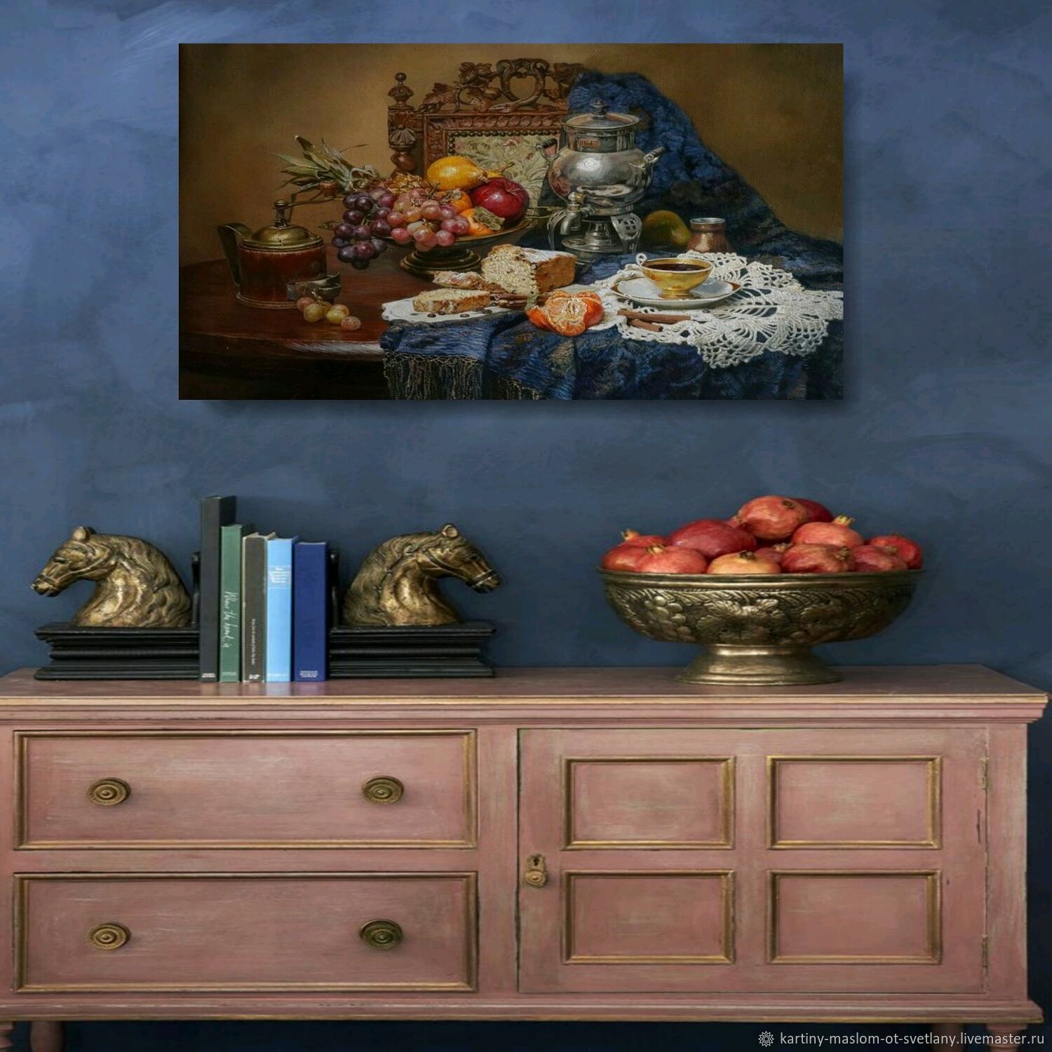 Картина маслом для интерьера столовой Натюрморт Самовар Изобилие Еды в ...