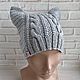 Шапка с ушками "Котошапка". Шапки. Korolek_knitting. Интернет-магазин Ярмарка Мастеров.  Фото №2
