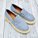 Loafers for women, made of natural blue suede, Loafers, St. Petersburg,  Фото №1