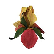 Брошь-булавка из натуральной кожи: цветок ирис Art Deko