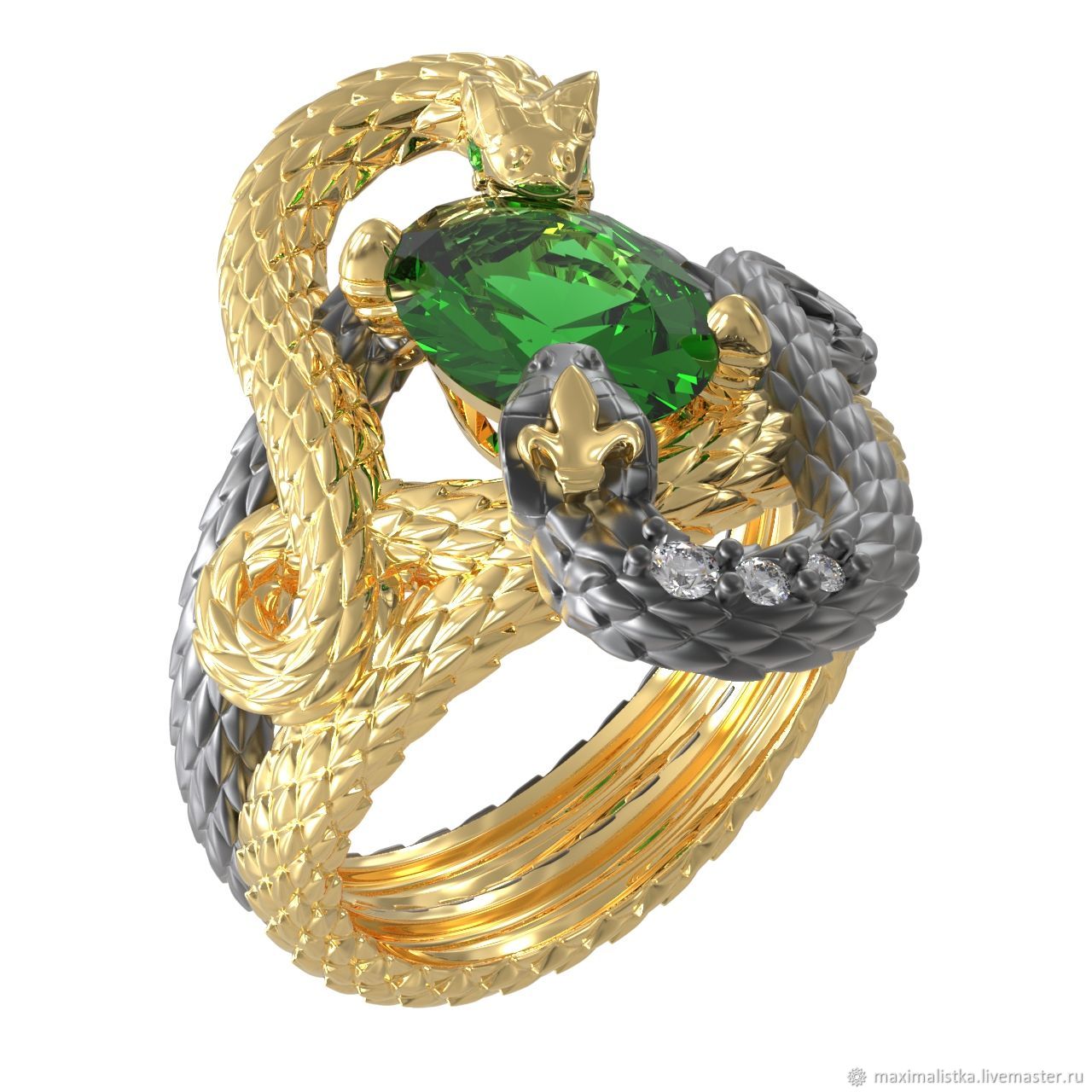 Кольцо в виде змеи с камнем