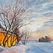 Картины и панно handmade. Livemaster - original item Oil painting. Winter of the old steamer.. Handmade.