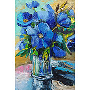 Картины и панно handmade. Livemaster - original item Painting of poppies blue 