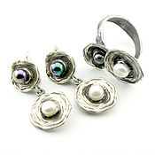 Украшения handmade. Livemaster - original item Vilena earrings and ring made of 925 sterling silver with pearls HH0028. Handmade.