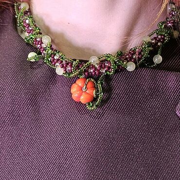 Украшения ручной работы. Ярмарка Мастеров - ручная работа Чокер-lampwork "Тыква" с яблочным ониксом. Handmade.