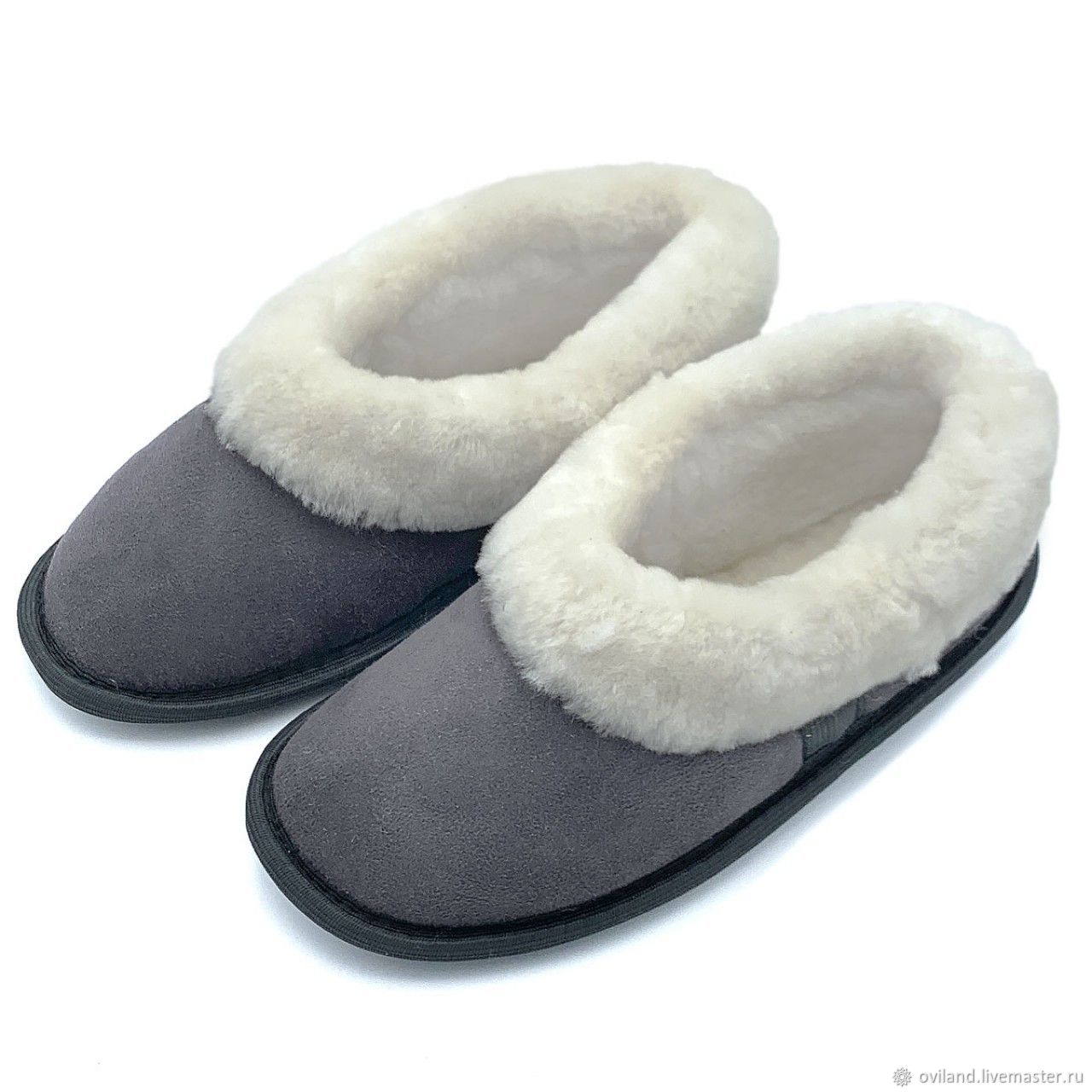Бабуши с опушкой из овчины серые на резиновой подошве в интернет ...
