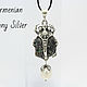 Bright Scarab pendant with carborundum and pearls made of 925 TS0005 silver, Pendant, Yerevan,  Фото №1
