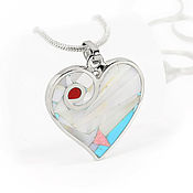 Украшения handmade. Livemaster - original item Heart Pendant. Pendant with mother of pearl, turquoise, rhodonite and coral.. Handmade.