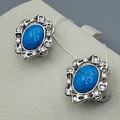 Украшения handmade. Livemaster - original item Silver earrings with natural turquoise 13h10mm. Handmade.