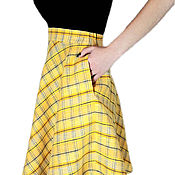 Одежда handmade. Livemaster - original item Skirts: Yellow plaid linen skirt with inner pockets... Handmade.