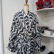 Uzbek cotton robe made of ikat. Boho coat, caftan