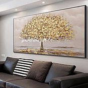 Картины и панно handmade. Livemaster - original item The newest interior painting is a golden tree Landscape in the loft style. Handmade.