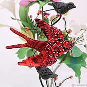 Украшения handmade. Livemaster - original item Red swallow brooch made of stones and beads handmade Embroidery. Handmade.