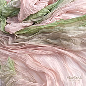 Stole Scarf #Rosebud Silk 100% Soft Pink Pistachio