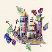 Картины и панно handmade. Livemaster - original item Watercolor painting Snail with architecture 