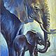 Картина маслом Слоны, картина со слоном, картина со слонёнком, Картины, Кемерово,  Фото №1