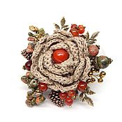 Brooch flower rose leather brown. flower made of leather