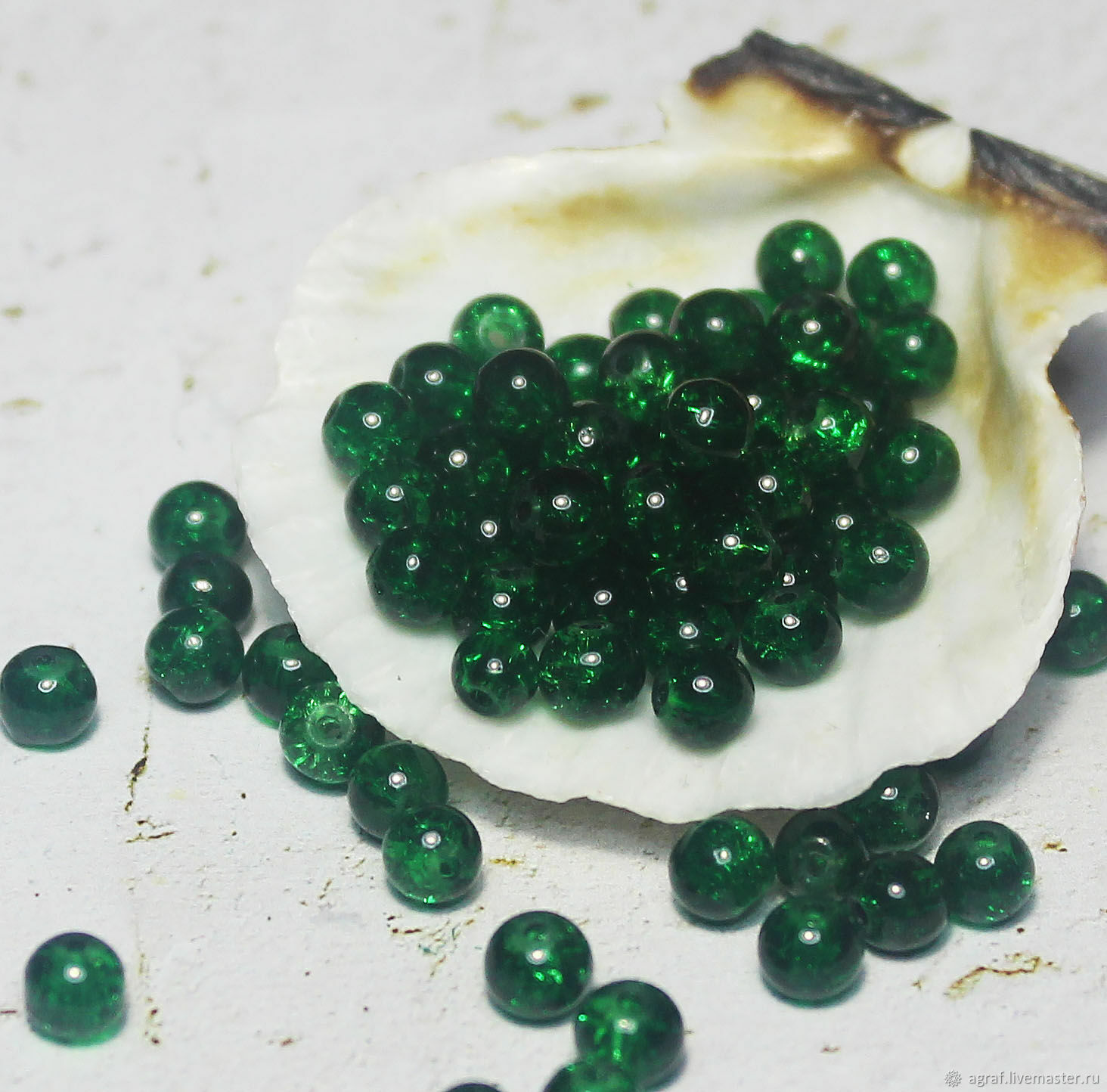 Round Beads 45 pcs 4mm Green Craquelure, Beads1, Solikamsk,  Фото №1