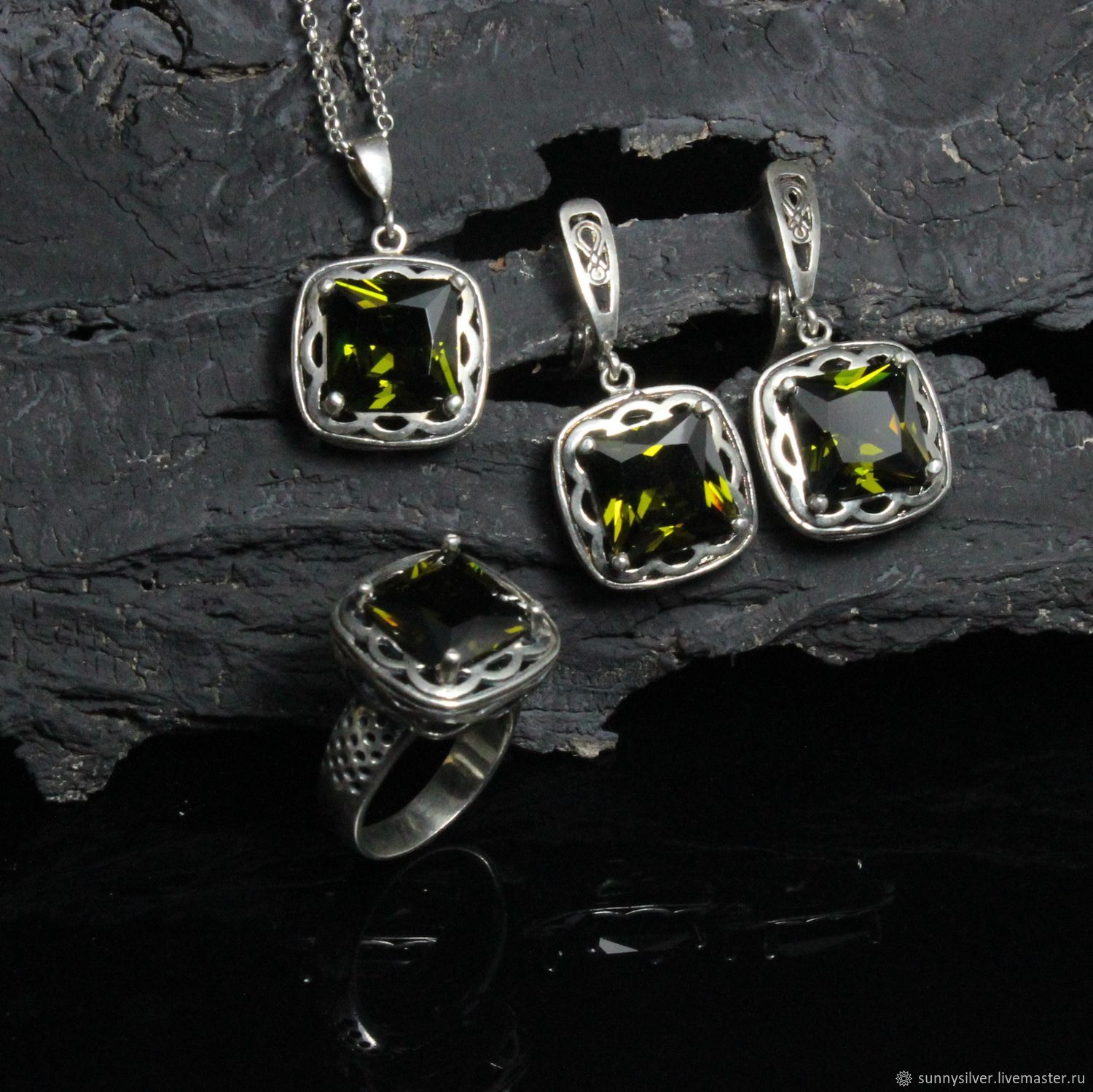 Ivan's earrings, ring and pendant with cubic zirconia made of 925 DD0036 silver, Jewelry Sets, Yerevan,  Фото №1