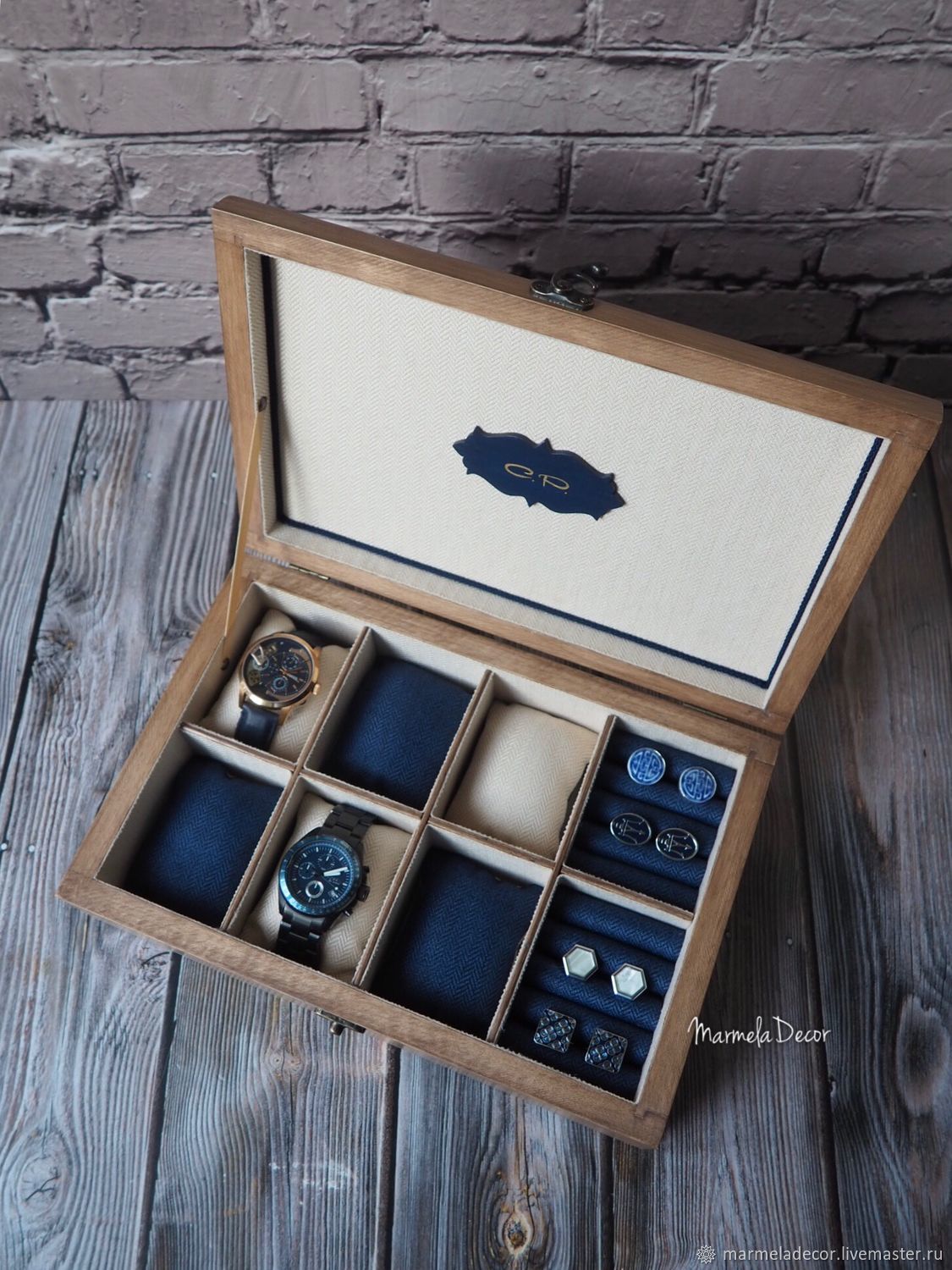 Шкатулка с индивидуальным рисунком для мужских часов и запонок в ...