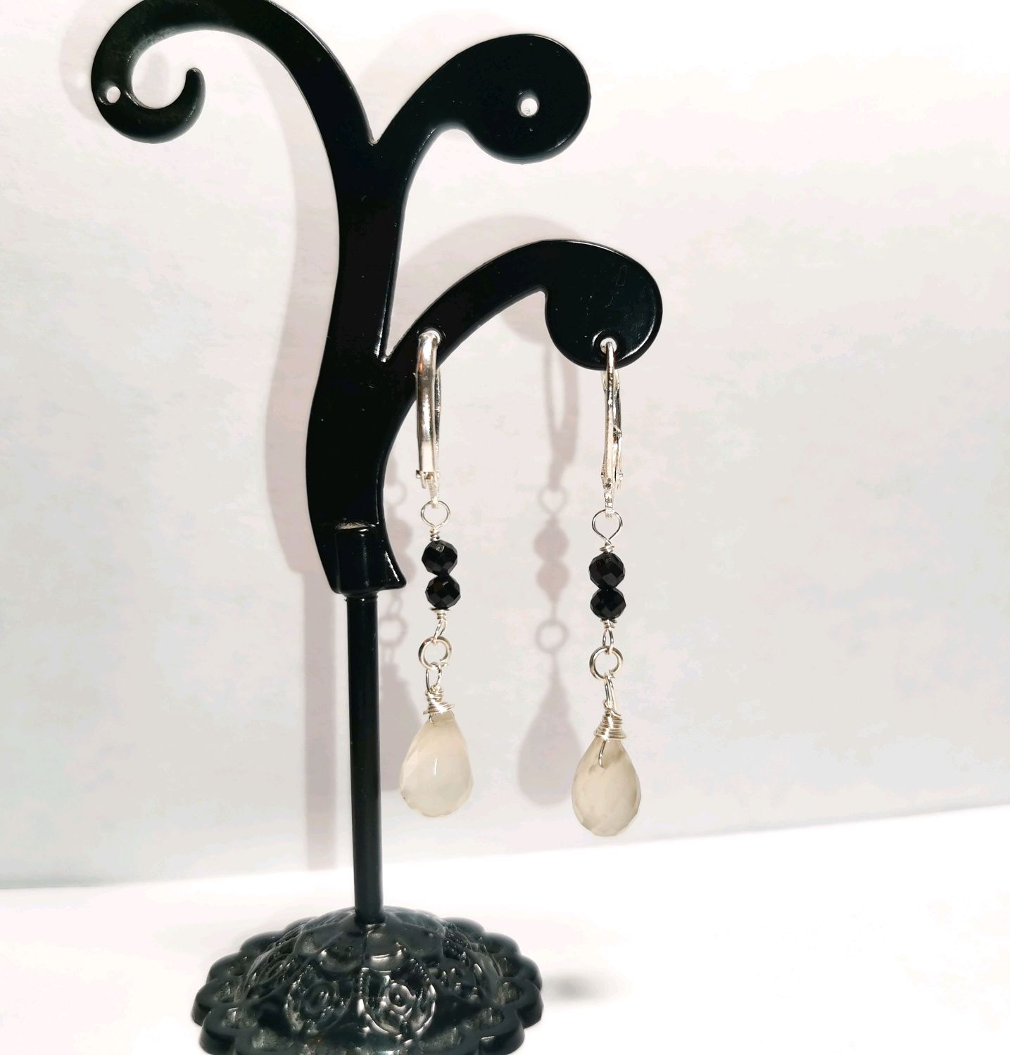 Silver earrings with black spinel and moonstone, Earrings, Moscow,  Фото №1