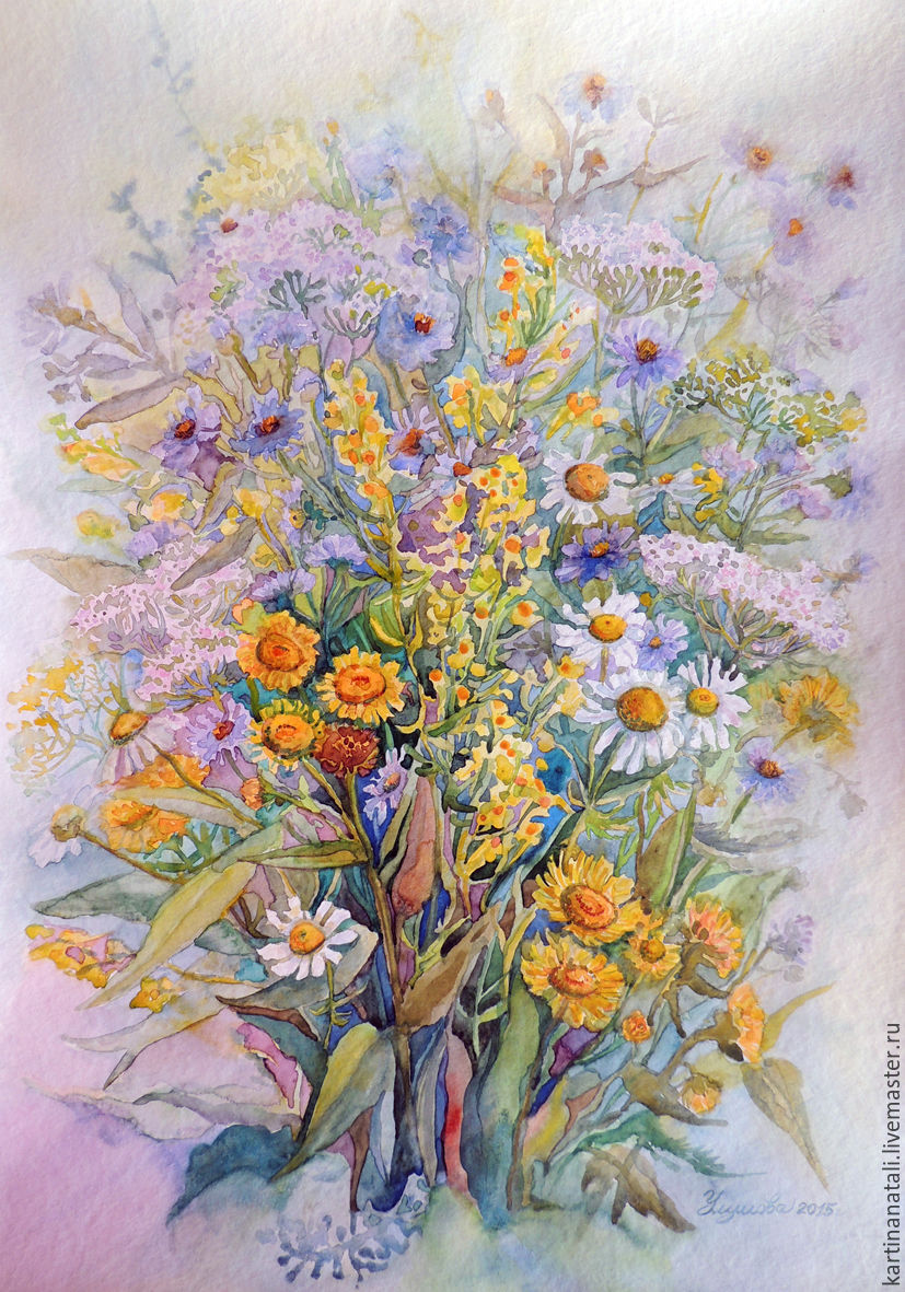 Картина акварелью Полевые цветы 35х50 см – заказать на Ярмарке Мастеров –7NFJTRU