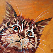 Картины и панно handmade. Livemaster - original item Picture cat funny kitten mainkan oil with a palette knife. Handmade.