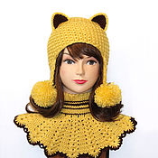 Hat with ears Cat pink women's knit