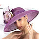 Лиловая широкополая шляпа из синамей с цветами для скачек, Шляпы, Санкт-Петербург,  Фото №1