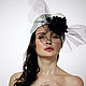 White silk organza turban with big black rose and net, Caps, Moscow,  Фото №1
