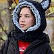Лисошапка шапка капюшон капор лиса черно серая чернобурка с ушками. Капоры. Оксана (oxigfashion). Интернет-магазин Ярмарка Мастеров.  Фото №2