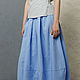 The skirt is made of linen and cotton long summer Maxi blue pleated tapered-leg
