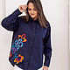 Author's striped shirt in men's style with bright embroidery, Shirts, Novosibirsk,  Фото №1