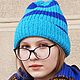Заказать Шапка вязаная бини в полоску синий бирюзовый меринос. Svetlana_Knitting. Ярмарка Мастеров. . Шапки Фото №3