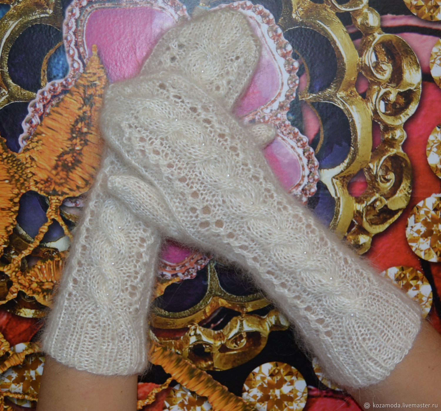 White knitted down mittens made of goat down. a beautiful gift, Mittens, Urjupinsk,  Фото №1