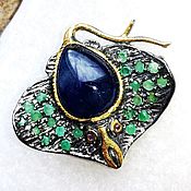 Украшения handmade. Livemaster - original item Scat brooch with sapphire and emeralds. Handmade.