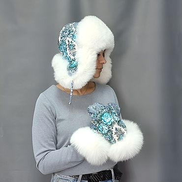 Аксессуары ручной работы. Ярмарка Мастеров - ручная работа Комплект шапка-ушанка и варежки из платка "Весенний ручеек". Handmade.