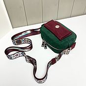 Сумки и аксессуары handmade. Livemaster - original item Cross-body mini bag made of genuine suede emerald bordeaux. Handmade.