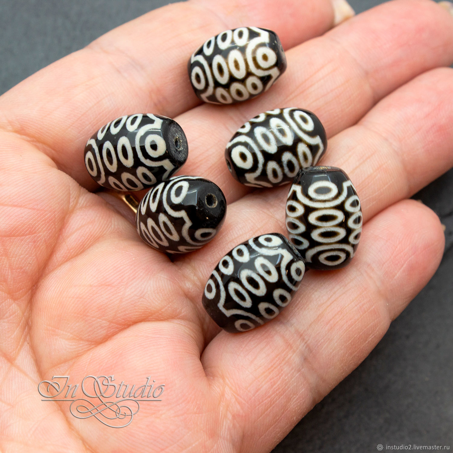 Бусина Дзи 21 глаз из черного агата 16 мм купить в интернет-магазине ...