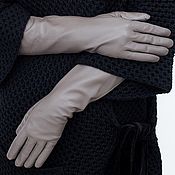 Винтаж handmade. Livemaster - original item Size 7.5. Winter long gloves made of genuine gray leather. Handmade.