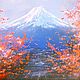 Картина Сакура, Японский Горный Пейзаж Маслом