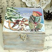Сувениры и подарки handmade. Livemaster - original item Box sledding winter decoupage. Handmade.