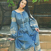 Одежда handmade. Livemaster - original item Linen dress with hand embroidery 