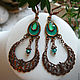 Brass  copper plated earrings with fianites "Emerald Garden", Earrings, St. Petersburg,  Фото №1