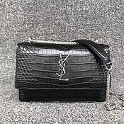 Сумки и аксессуары handmade. Livemaster - original item Crossbody bag with chain, crocodile leather, black.. Handmade.
