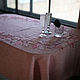Льняная овальная скатерть ручная вышивка гладью дымчато-розовая Grapes. Скатерти. Pompon - вязаный текстиль для дома. Ярмарка Мастеров.  Фото №5