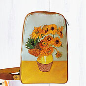 Сумки и аксессуары handmade. Livemaster - original item Leather yellow sling  backpack Van Gogh Sunflowers. Handmade.