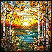 Картины и панно handmade. Livemaster - original item Painting Autumn birches. Landscape. stained glass. buy painting artist. Handmade.