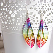Украшения handmade. Livemaster - original item Transparent Wings Earrings Rainbow Fairies Pink Yellow White. Handmade.